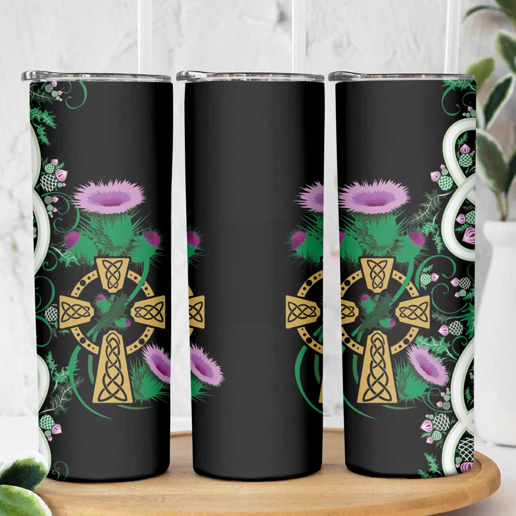 Scottish Celtic Cross Thistle Flowers Skinny Tumbler