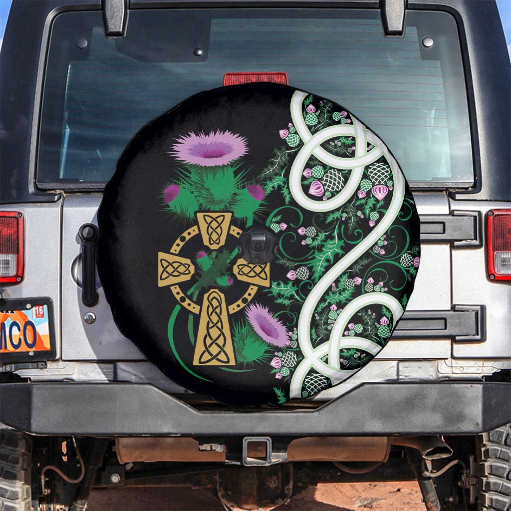Scottish Celtic Cross Thistle Flowers Spare Tire Cover