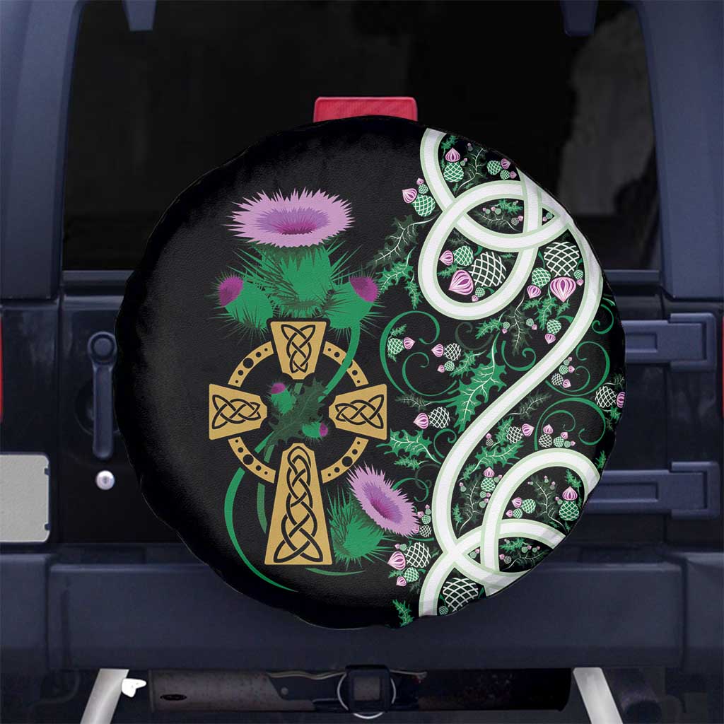 Scottish Celtic Cross Thistle Flowers Spare Tire Cover