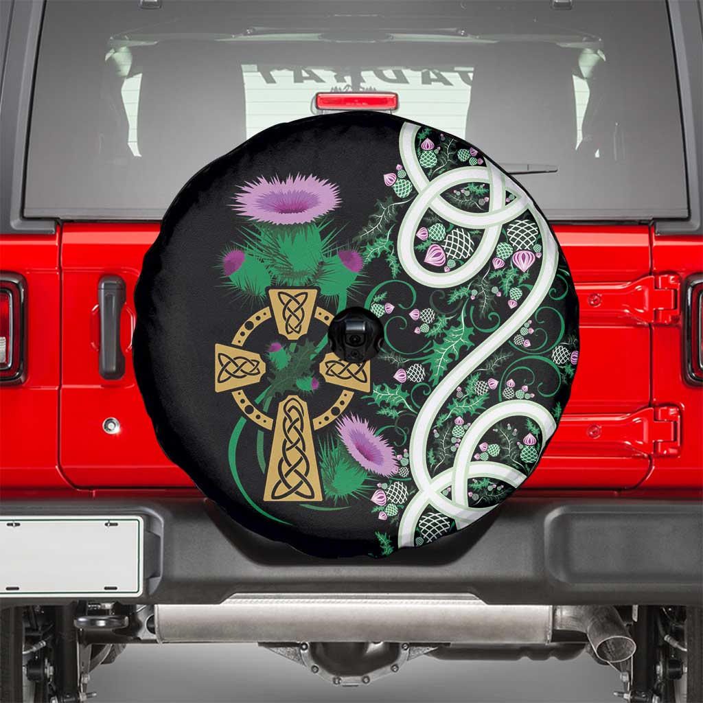 Scottish Celtic Cross Thistle Flowers Spare Tire Cover