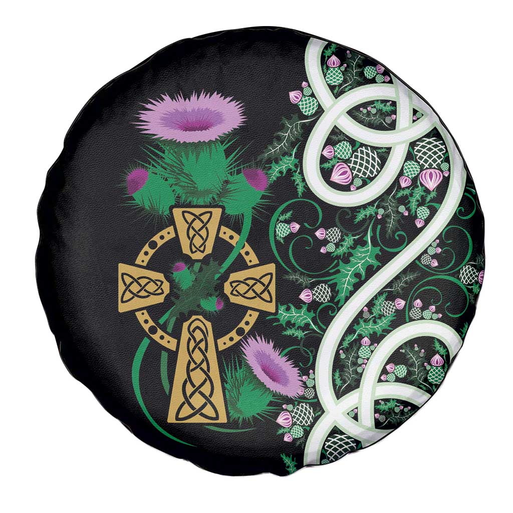Scottish Celtic Cross Thistle Flowers Spare Tire Cover