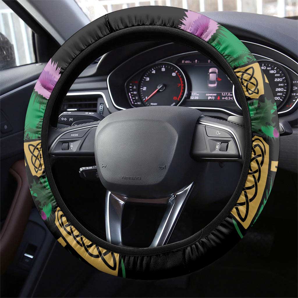 Scottish Celtic Cross Thistle Flowers Steering Wheel Cover