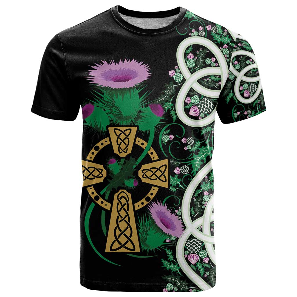 Scottish Celtic Cross Thistle Flowers T Shirt