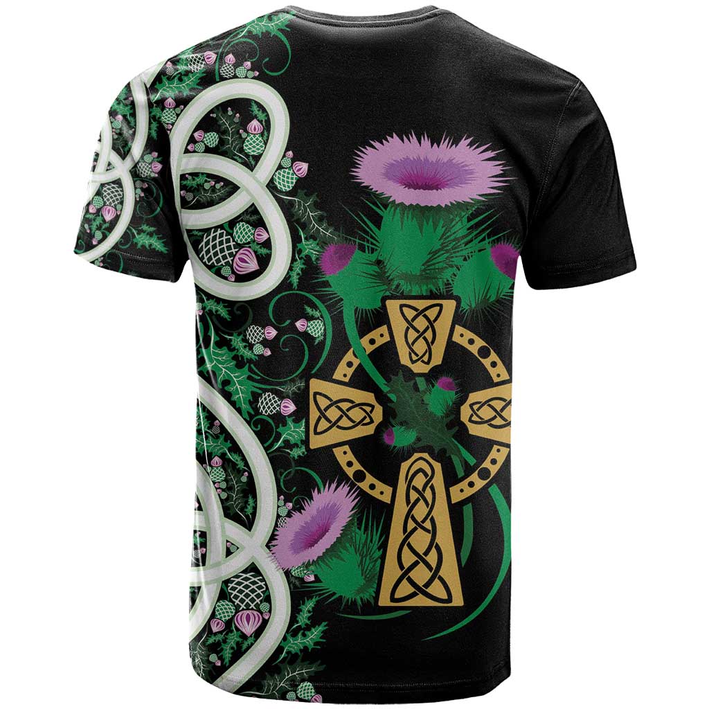 Scottish Celtic Cross Thistle Flowers T Shirt