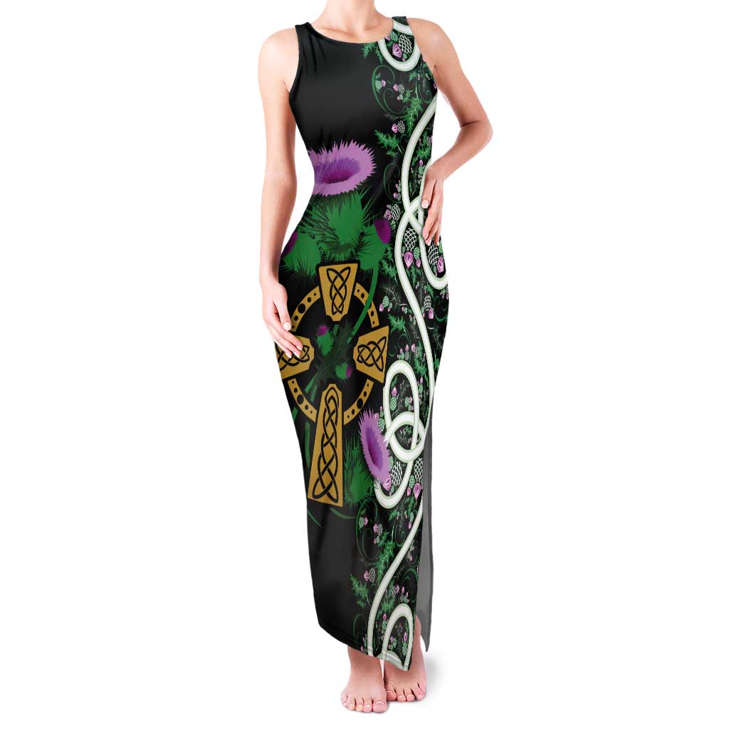 Scottish Celtic Cross Thistle Flowers Tank Maxi Dress