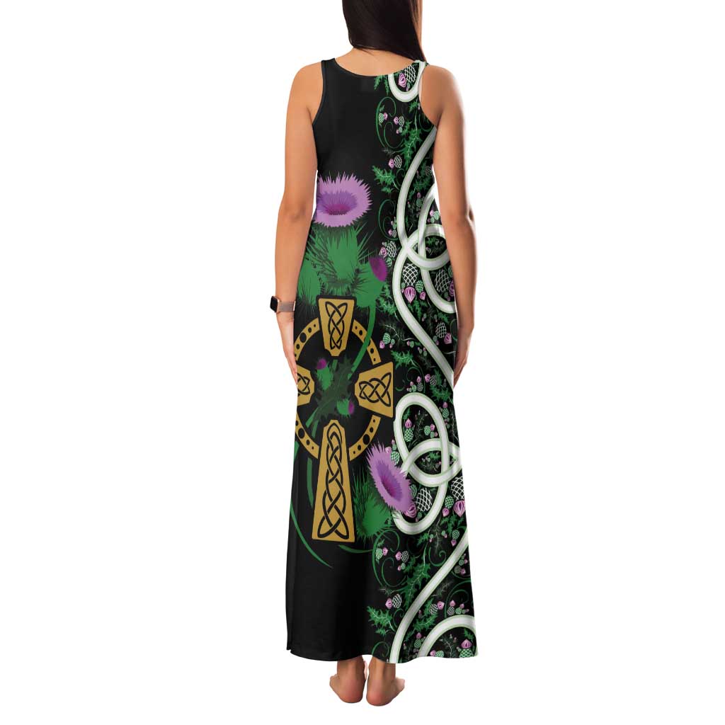 Scottish Celtic Cross Thistle Flowers Tank Maxi Dress