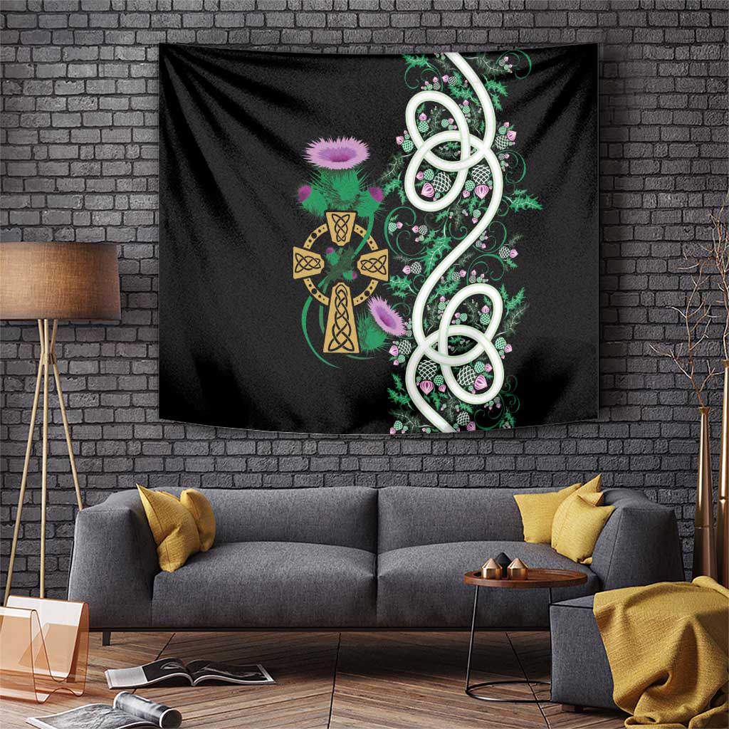 Scottish Celtic Cross Thistle Flowers Tapestry