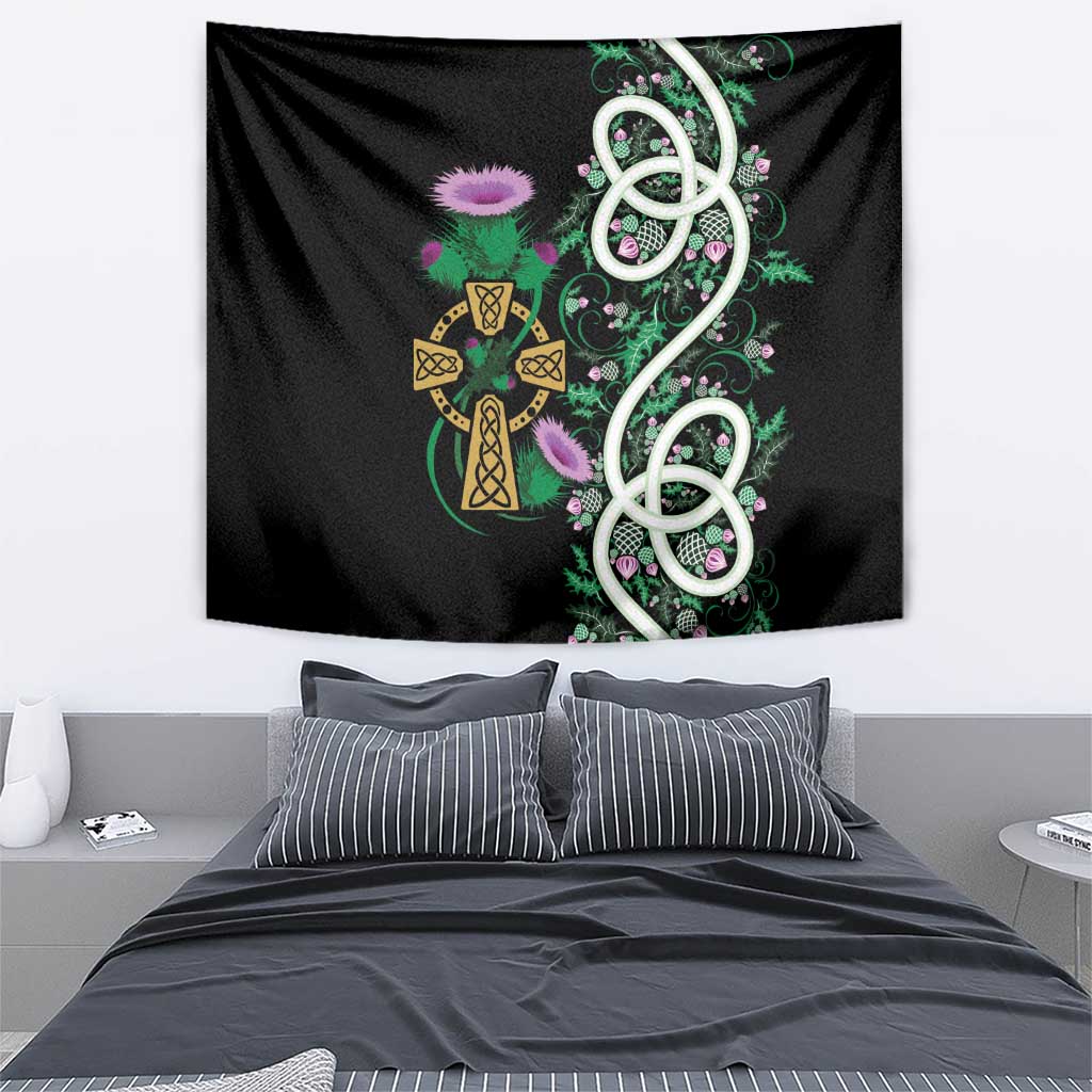 Scottish Celtic Cross Thistle Flowers Tapestry