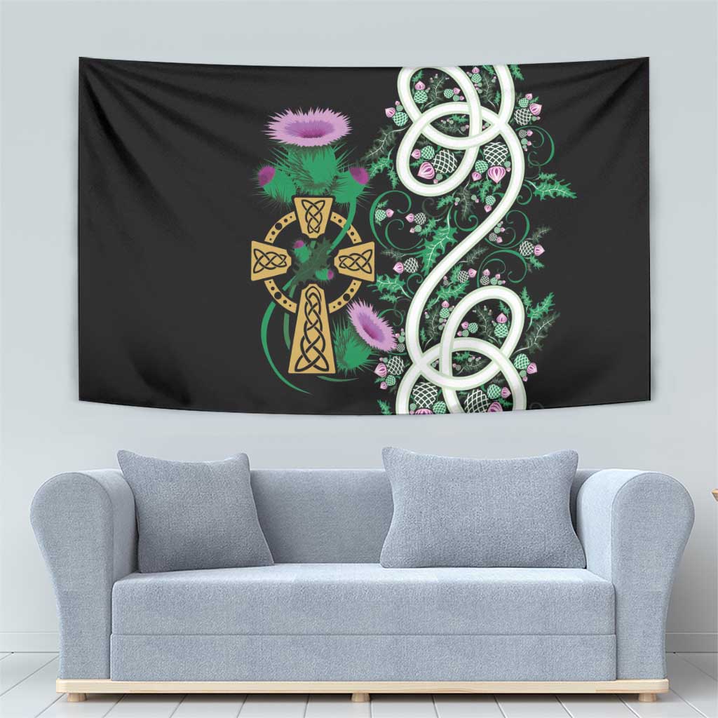 Scottish Celtic Cross Thistle Flowers Tapestry