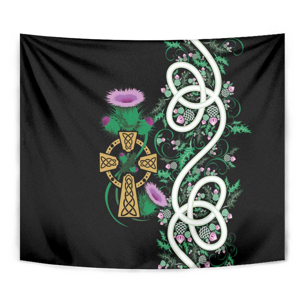Scottish Celtic Cross Thistle Flowers Tapestry