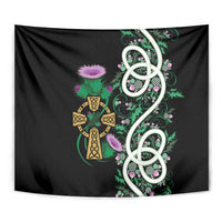 Scottish Celtic Cross Thistle Flowers Tapestry