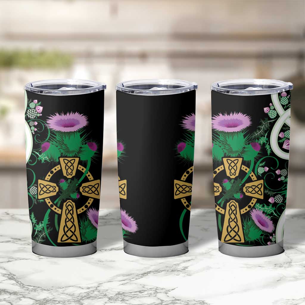 Scottish Celtic Cross Thistle Flowers Tumbler Cup