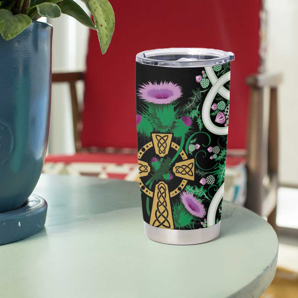 Scottish Celtic Cross Thistle Flowers Tumbler Cup