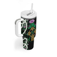 Scottish Celtic Cross Thistle Flowers Tumbler With Handle