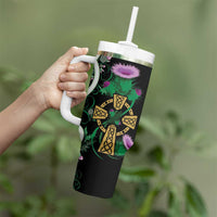 Scottish Celtic Cross Thistle Flowers Tumbler With Handle