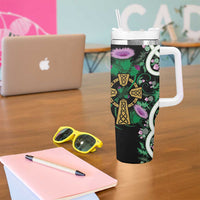 Scottish Celtic Cross Thistle Flowers Tumbler With Handle