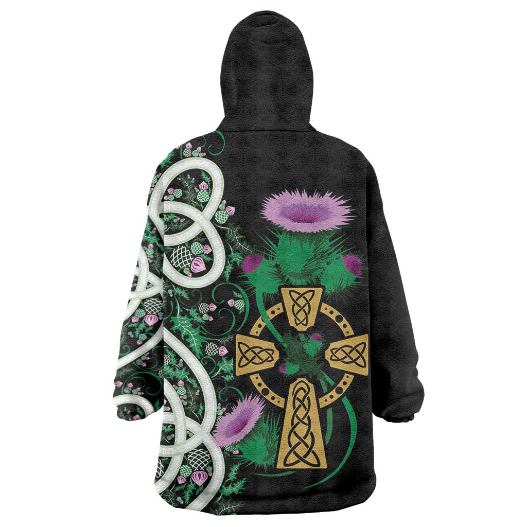 Scottish Celtic Cross Thistle Flowers Wearable Blanket Hoodie