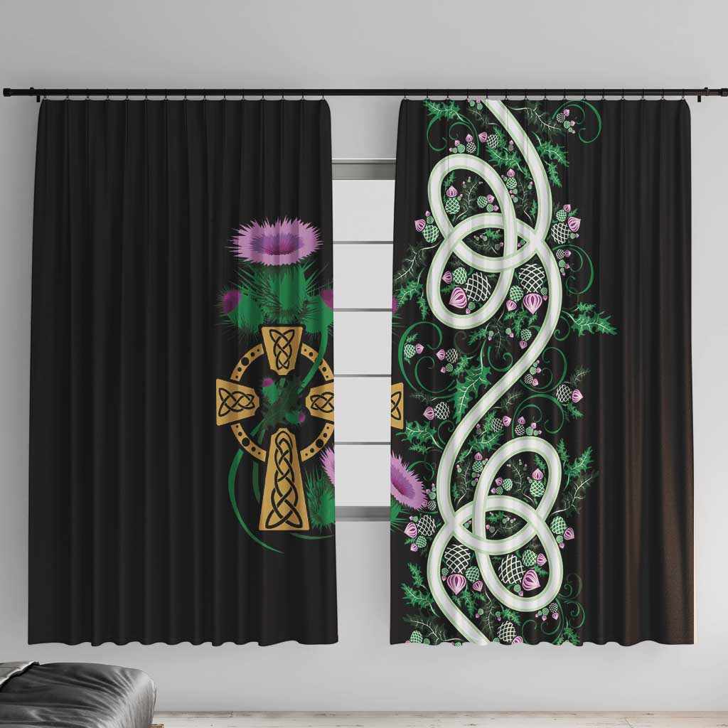 Scottish Celtic Cross Thistle Flowers Window Curtain