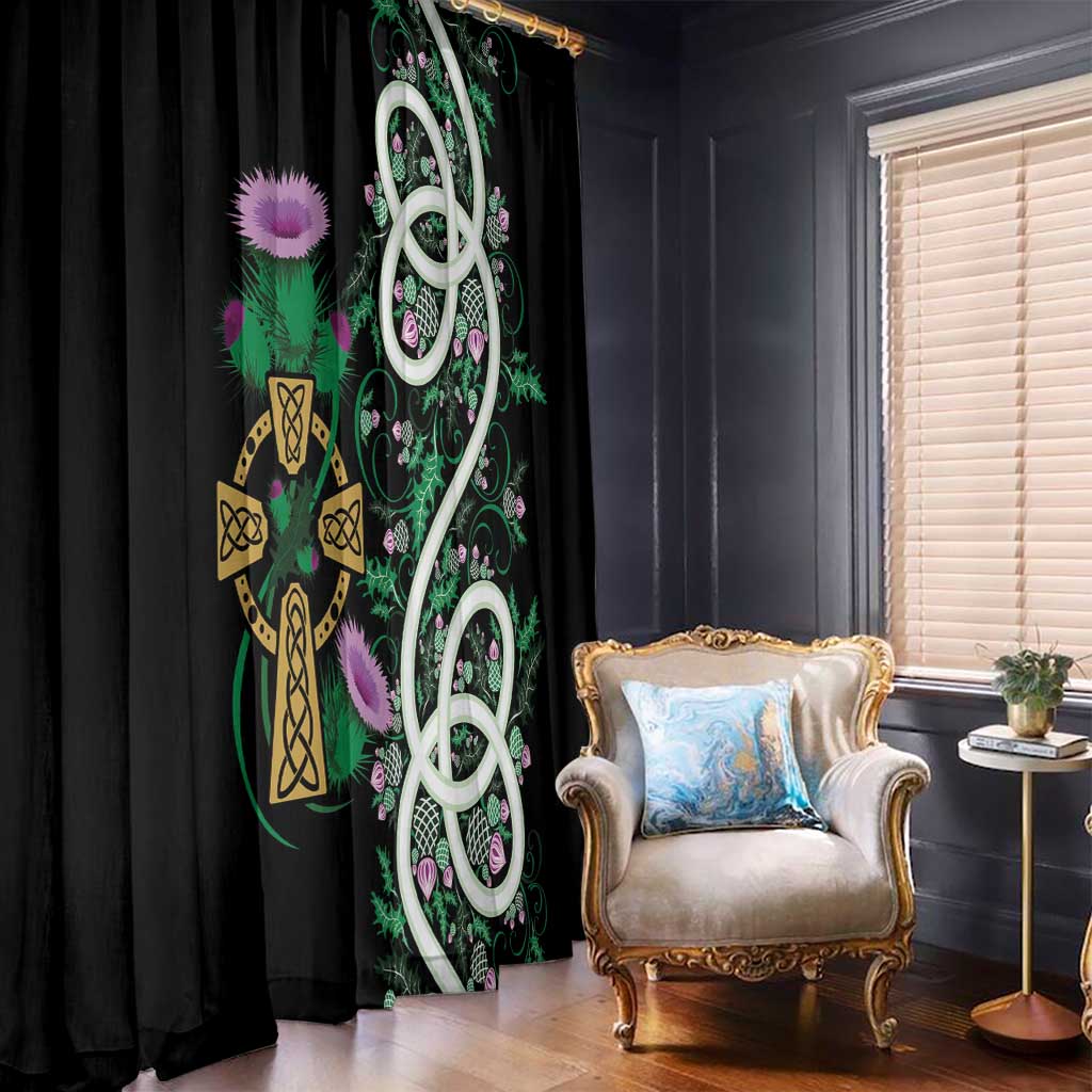 Scottish Celtic Cross Thistle Flowers Window Curtain