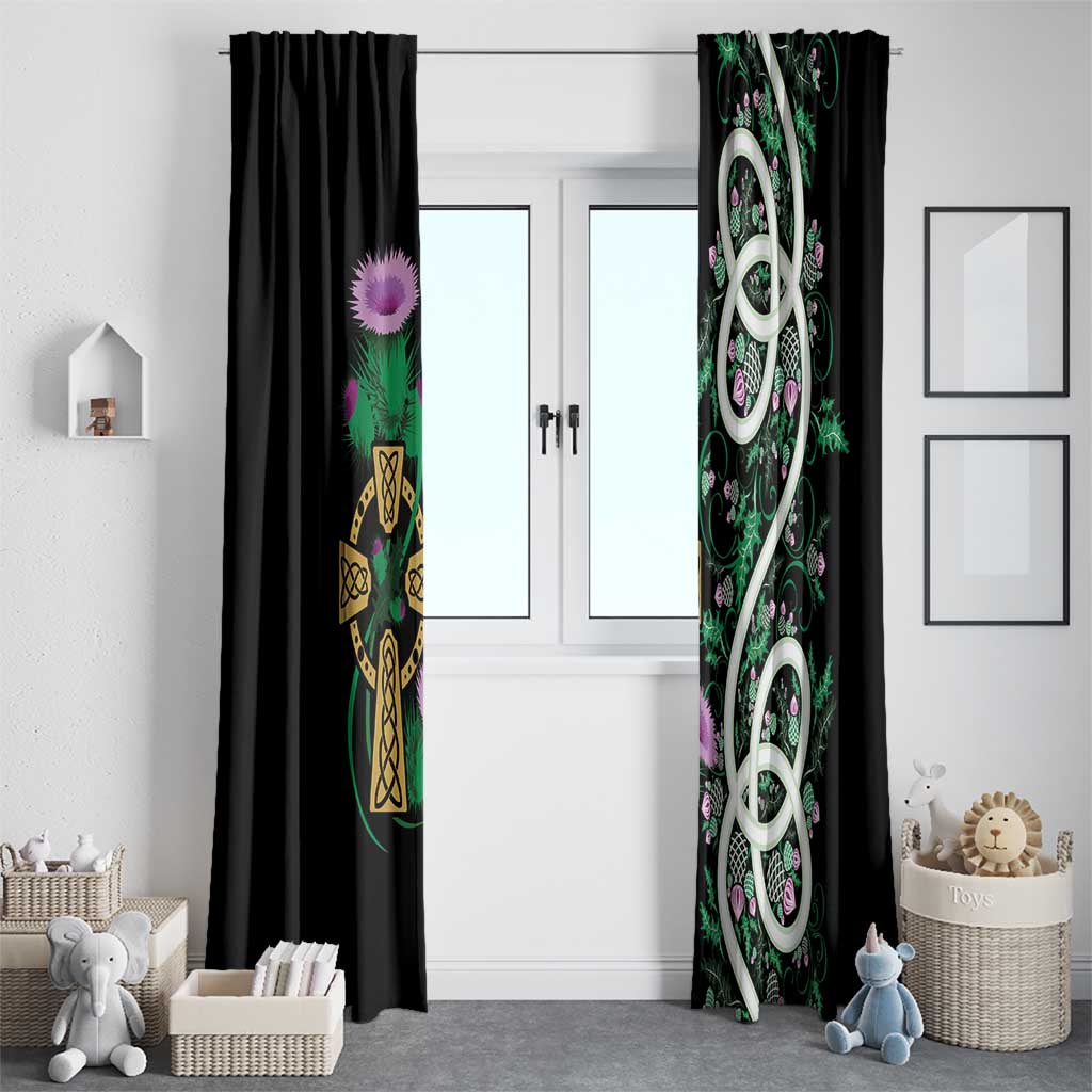 Scottish Celtic Cross Thistle Flowers Window Curtain