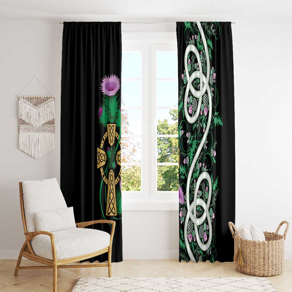 Scottish Celtic Cross Thistle Flowers Window Curtain