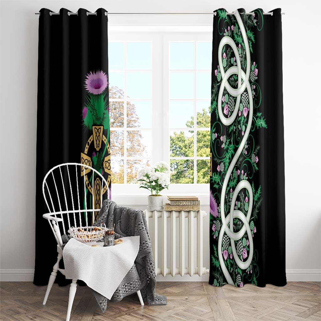 Scottish Celtic Cross Thistle Flowers Window Curtain