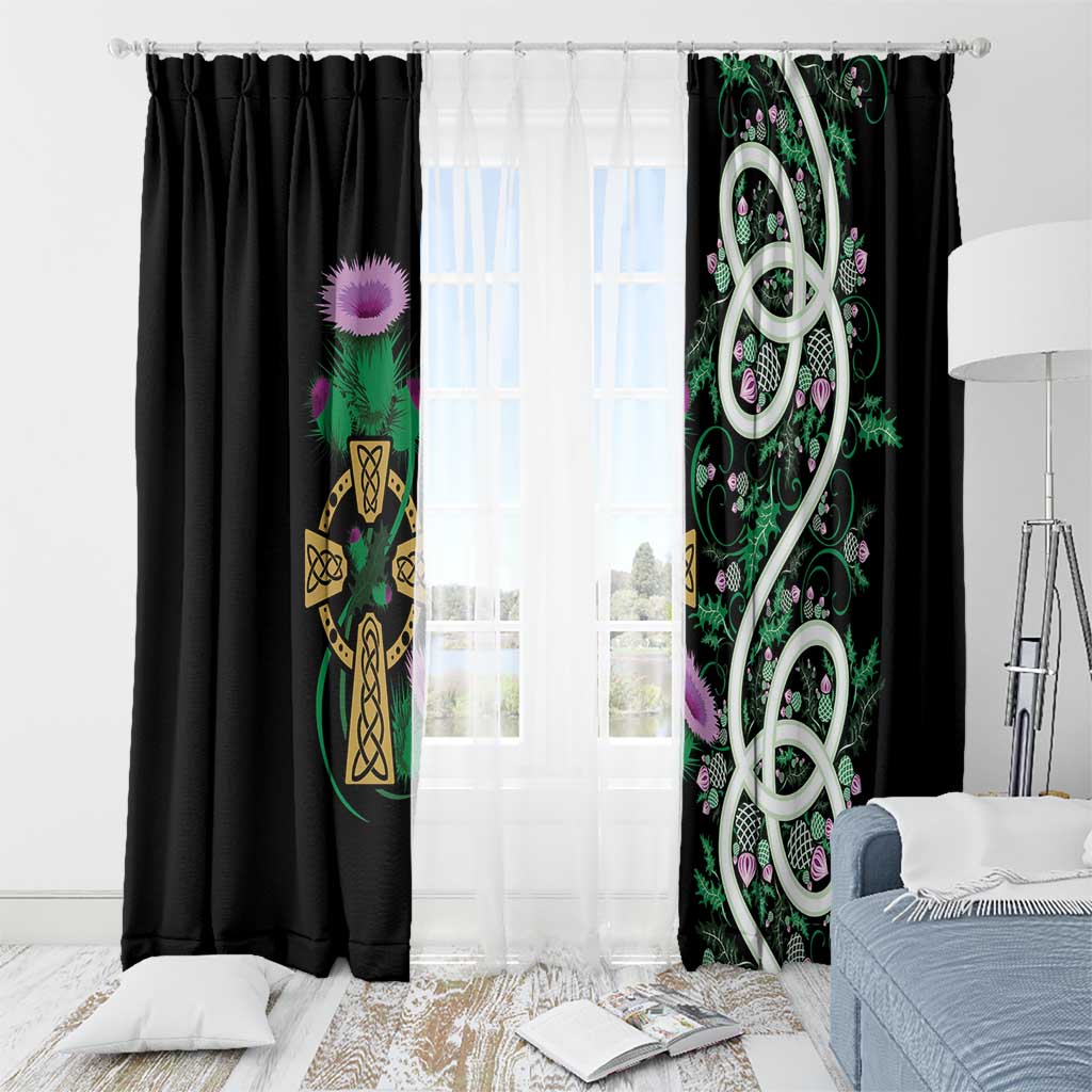 Scottish Celtic Cross Thistle Flowers Window Curtain