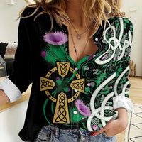 Scottish Celtic Cross Thistle Flowers Women Casual Shirt