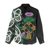 Scottish Celtic Cross Thistle Flowers Women Casual Shirt