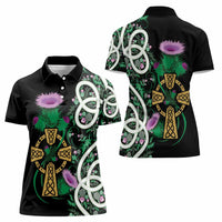 Scottish Celtic Cross Thistle Flowers Women Polo Shirt