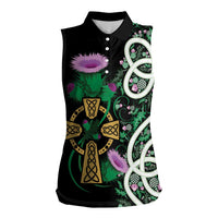 Scottish Celtic Cross Thistle Flowers Women Sleeveless Polo Shirt