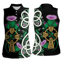 Scottish Celtic Cross Thistle Flowers Women Sleeveless Polo Shirt