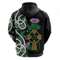 Scottish Celtic Cross Thistle Flowers Zip Hoodie