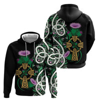 Scottish Celtic Cross Thistle Flowers Zip Hoodie
