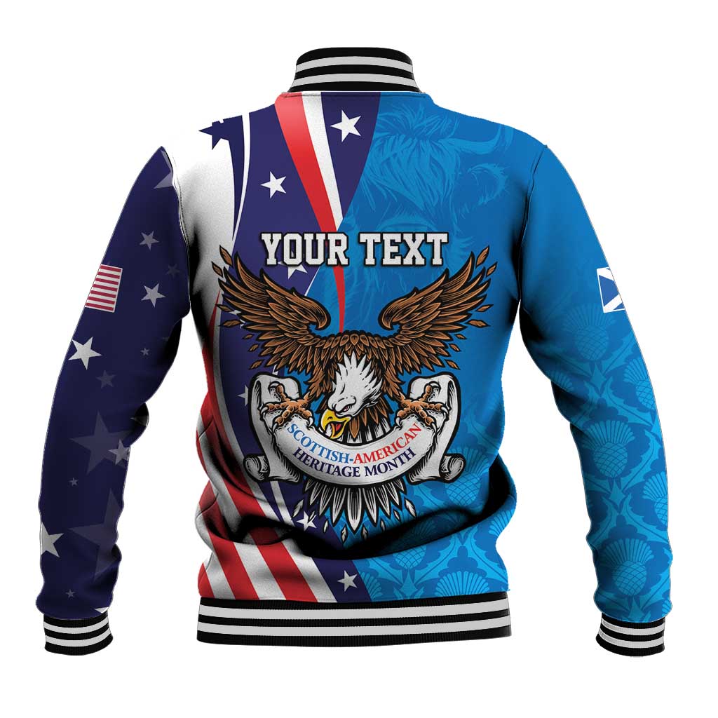 Scottish-American Heritage Month Personalized Baseball Jacket Highland Cow and USA-eagle