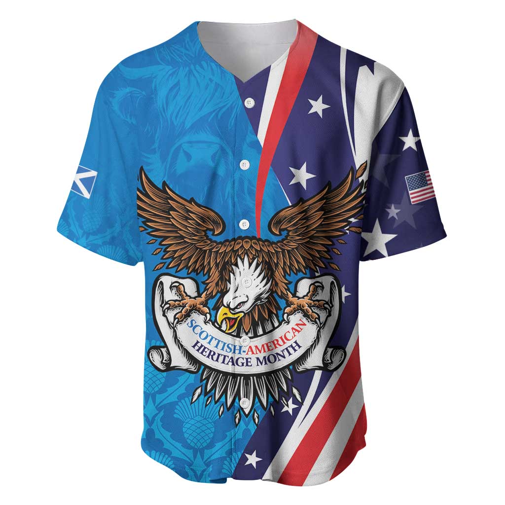Scottish-American Heritage Month Personalized Baseball Jersey Highland Cow and USA-eagle