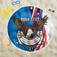 Scottish-American Heritage Month Personalized Beach Blanket Highland Cow and USA-eagle