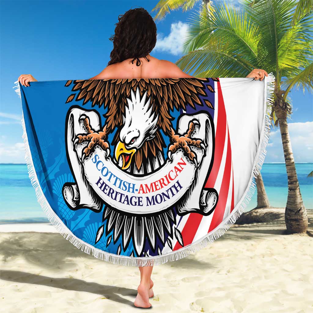 Scottish-American Heritage Month Personalized Beach Blanket Highland Cow and USA-eagle