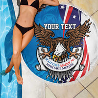 Scottish-American Heritage Month Personalized Beach Blanket Highland Cow and USA-eagle