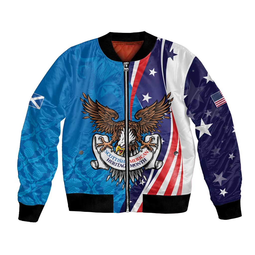 Scottish-American Heritage Month Personalized Bomber Jacket Highland Cow and USA-eagle