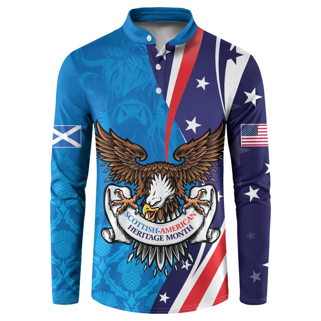 Scottish-American Heritage Month Personalized Button Sweatshirt Highland Cow and USA-eagle