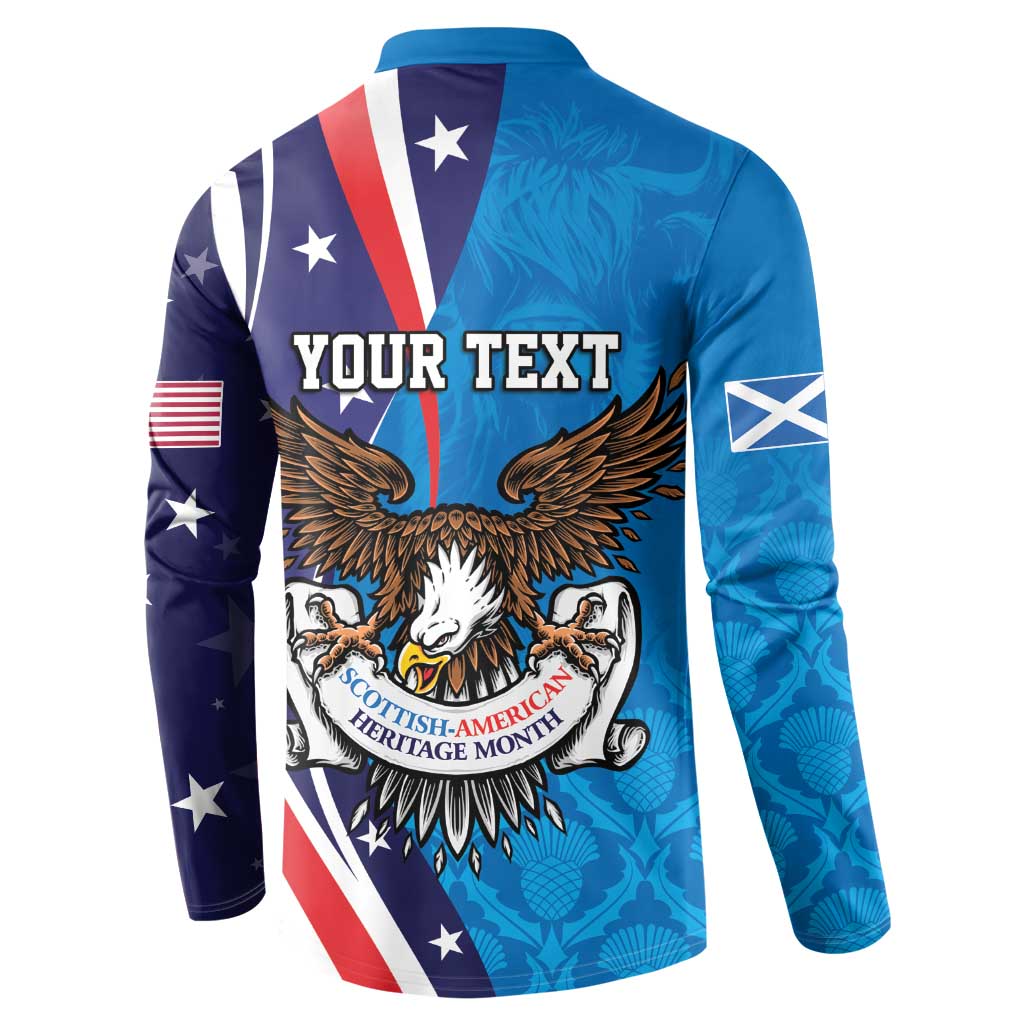 Scottish-American Heritage Month Personalized Button Sweatshirt Highland Cow and USA-eagle