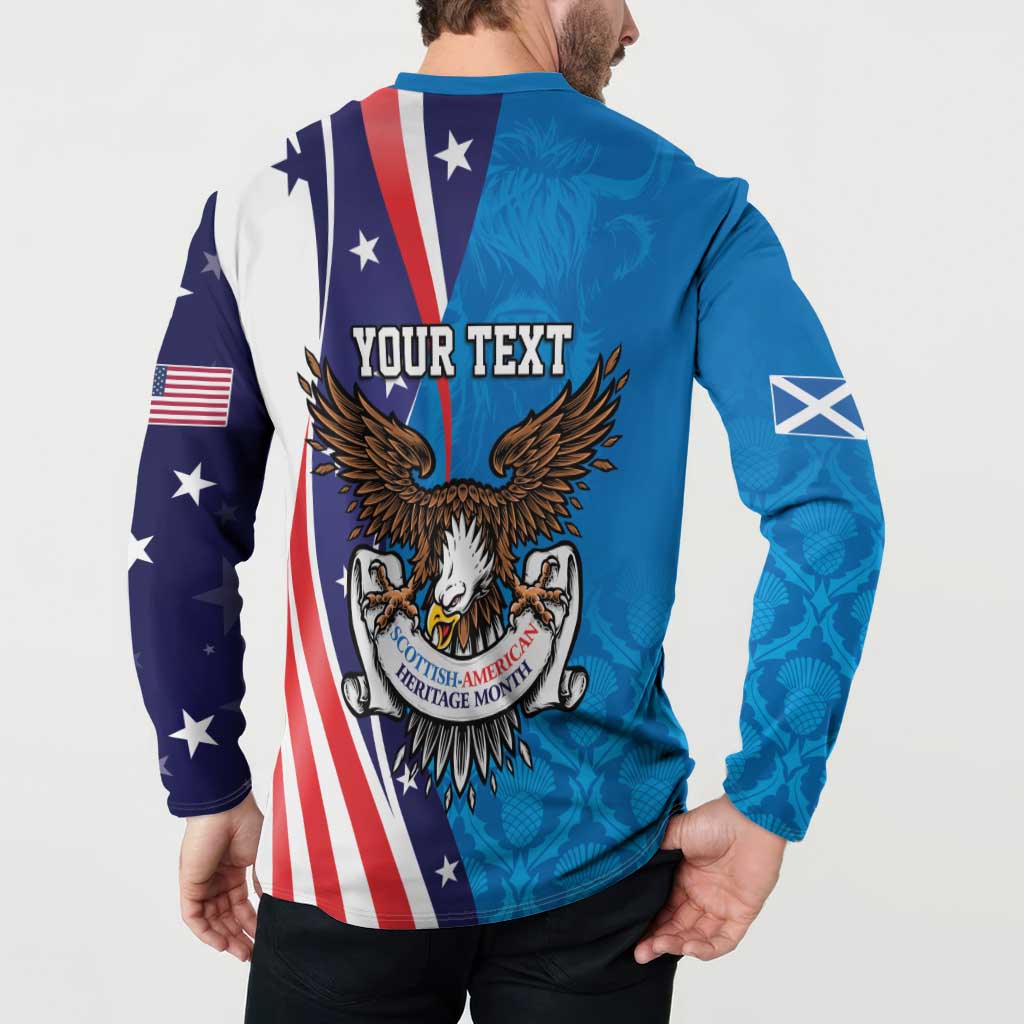 Scottish-American Heritage Month Personalized Button Sweatshirt Highland Cow and USA-eagle