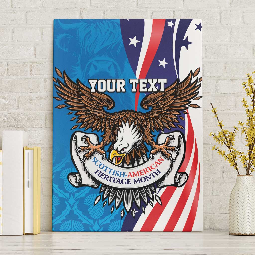 Scottish-American Heritage Month Personalized Canvas Wall Art Highland Cow and USA-eagle