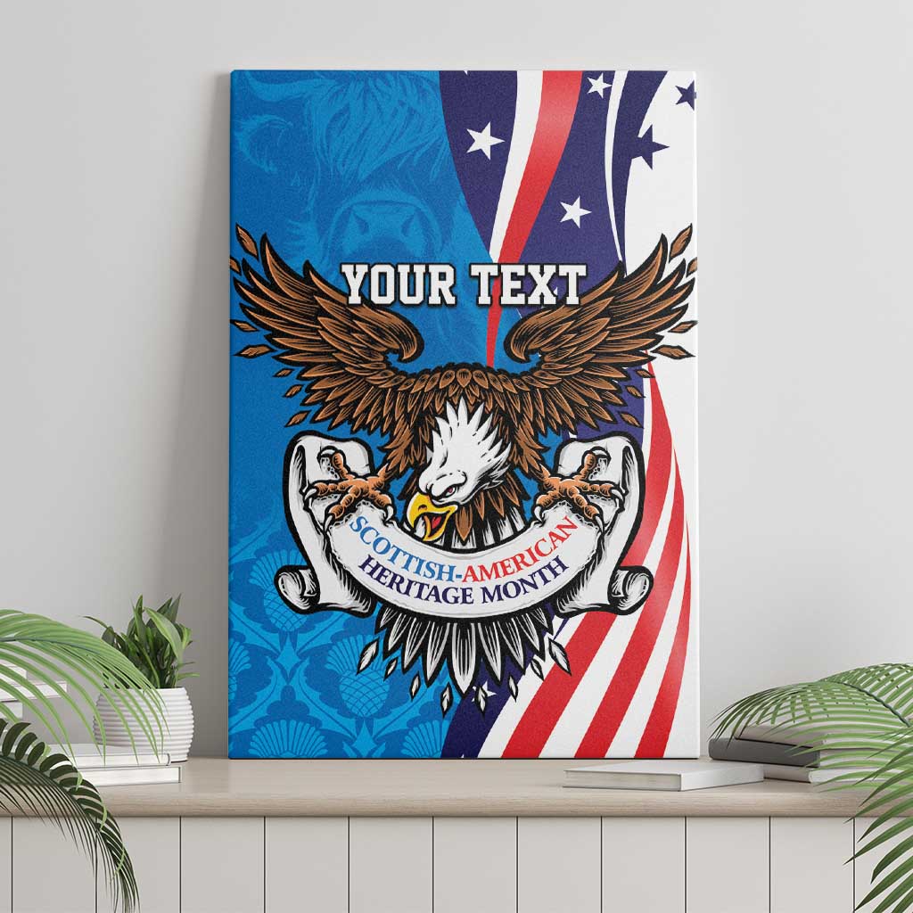 Scottish-American Heritage Month Personalized Canvas Wall Art Highland Cow and USA-eagle