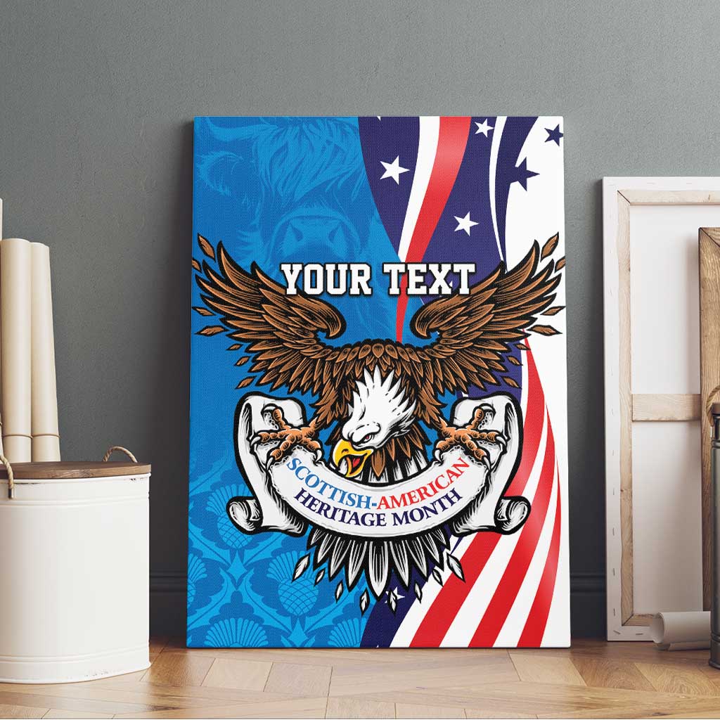 Scottish-American Heritage Month Personalized Canvas Wall Art Highland Cow and USA-eagle