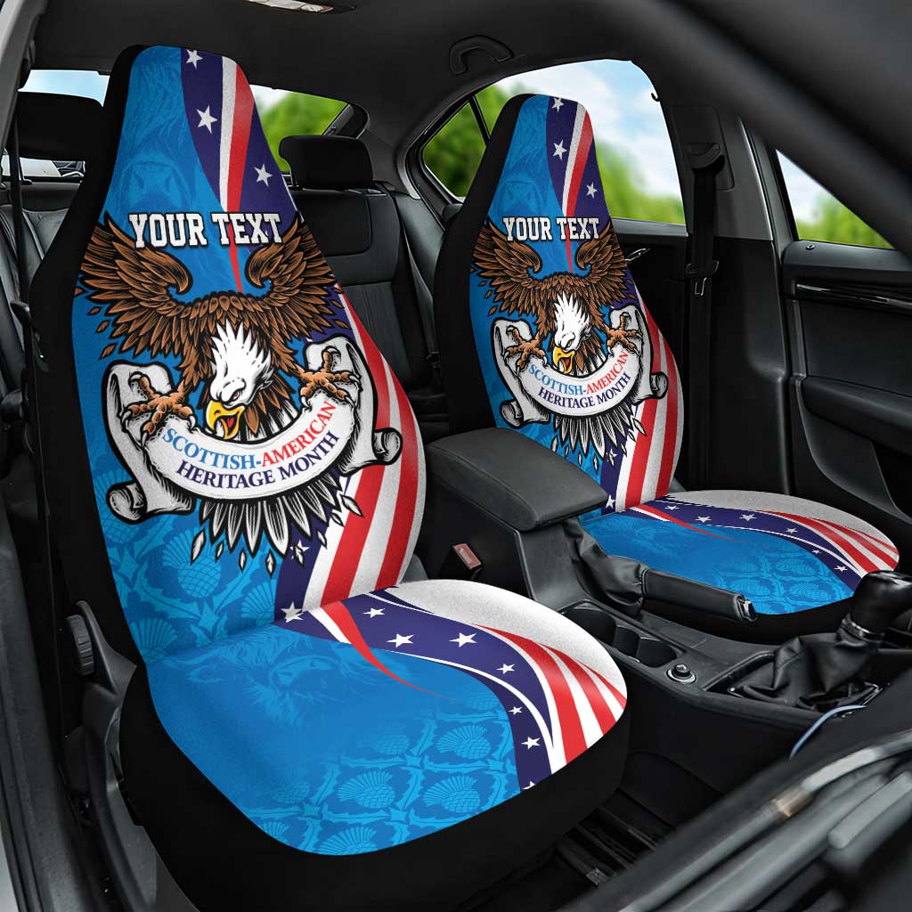 Scottish-American Heritage Month Personalized Car Seat Cover Highland Cow and USA-eagle