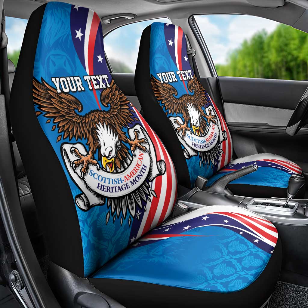 Scottish-American Heritage Month Personalized Car Seat Cover Highland Cow and USA-eagle
