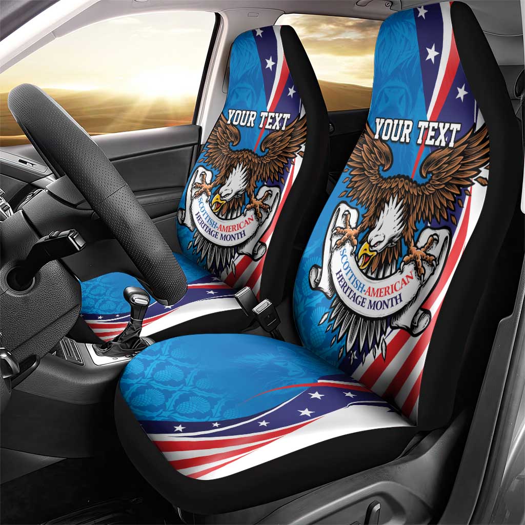 Scottish-American Heritage Month Personalized Car Seat Cover Highland Cow and USA-eagle