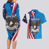 Scottish-American Heritage Month Personalized Couples Matching Long Sleeve Bodycon Dress and Hawaiian Shirt Highland Cow and USA-eagle